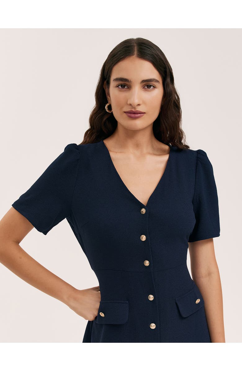Finery London Lucille Crepe Button Front Mini Dress, Alternate, color, Navy