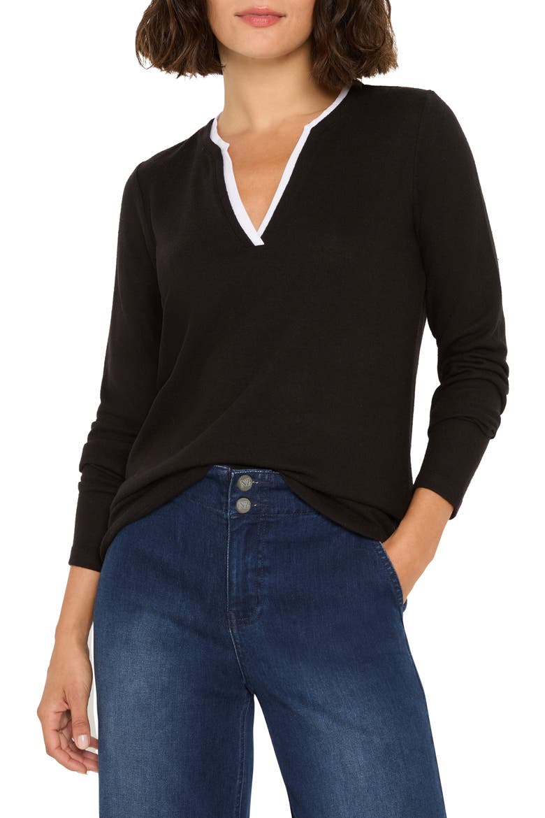Cozy Double Layer Split Neck Top, Main, color, BLACK ONYX