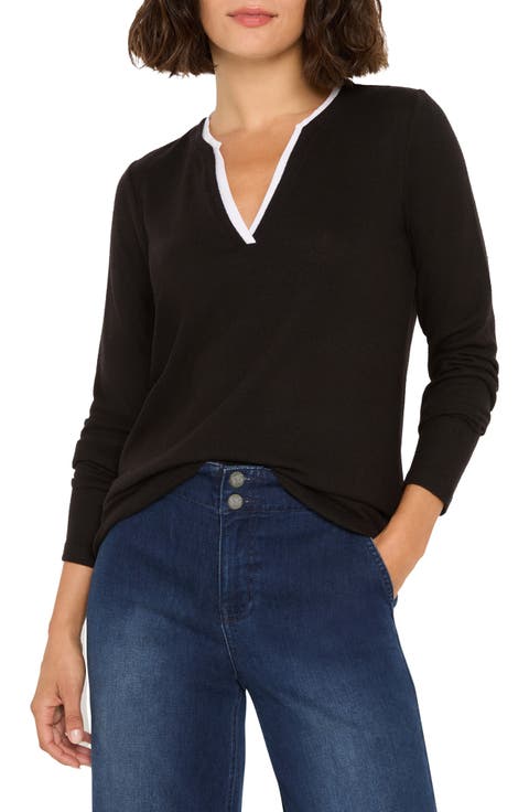Cozy Double Layer Split Neck Top