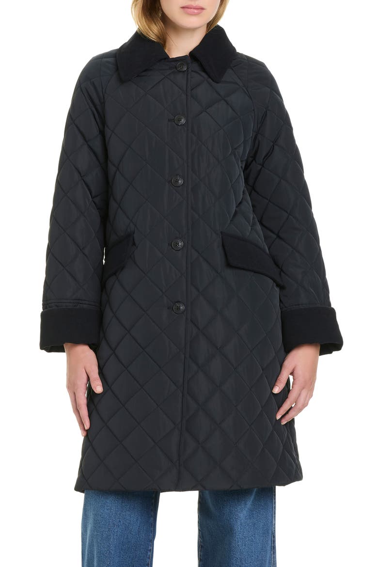 Water Resistant Quilted Coat, Main, color, BLACK