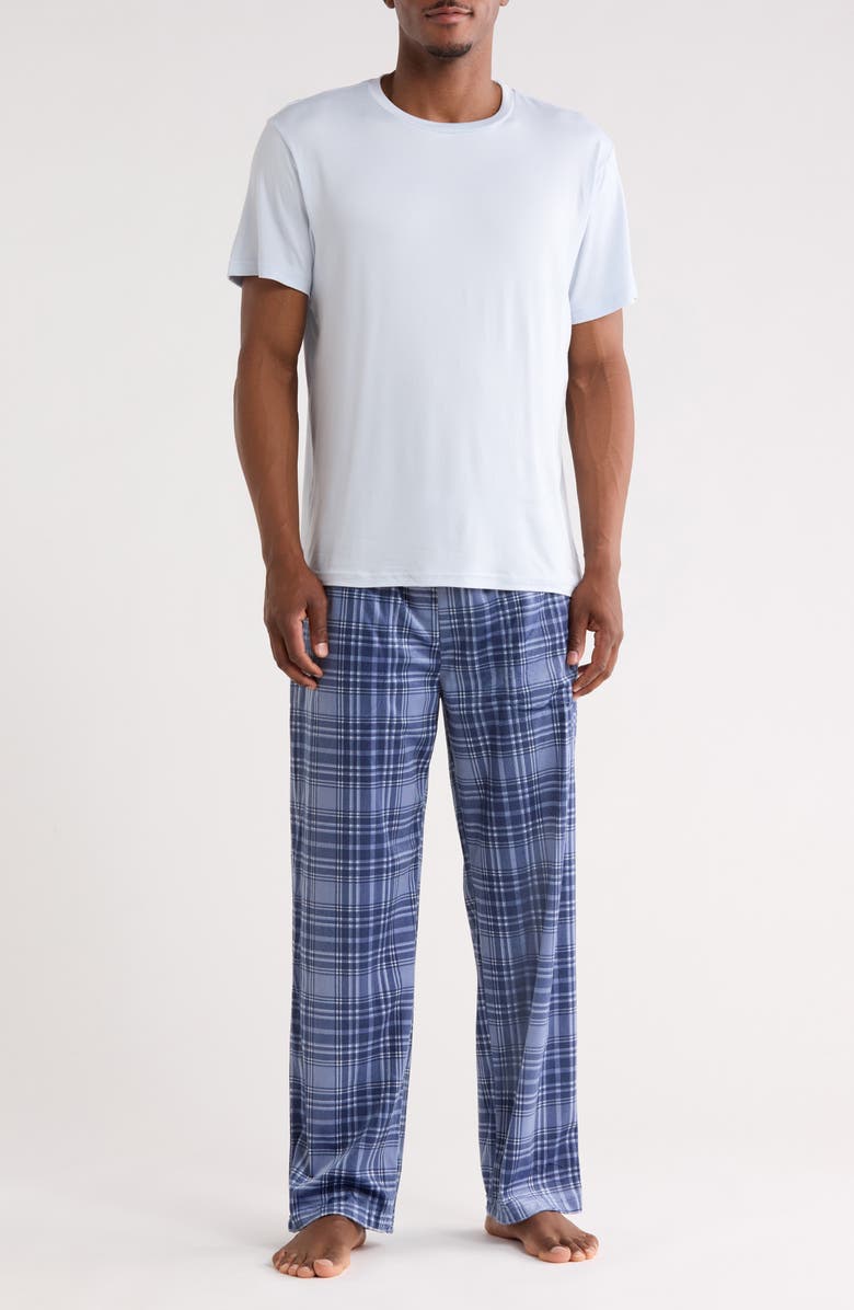GEOFFREY BEENE Crewneck T-Shirt & Plaid Pajama Pants Set, Main, color, Blue