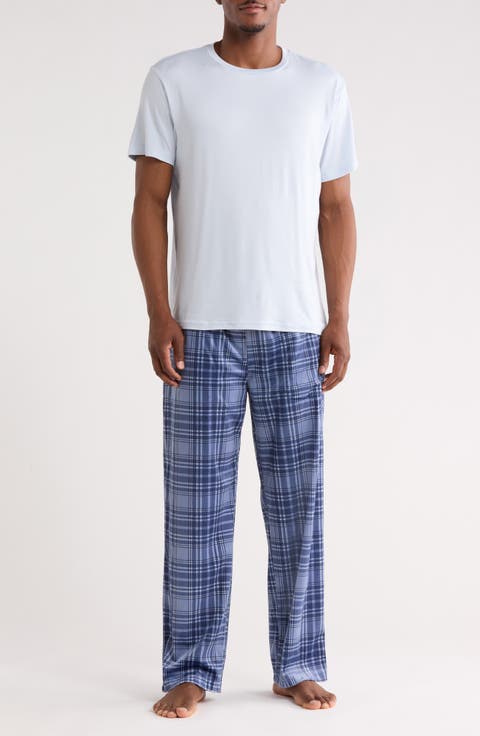Crewneck T-Shirt & Plaid Pajama Pants Set