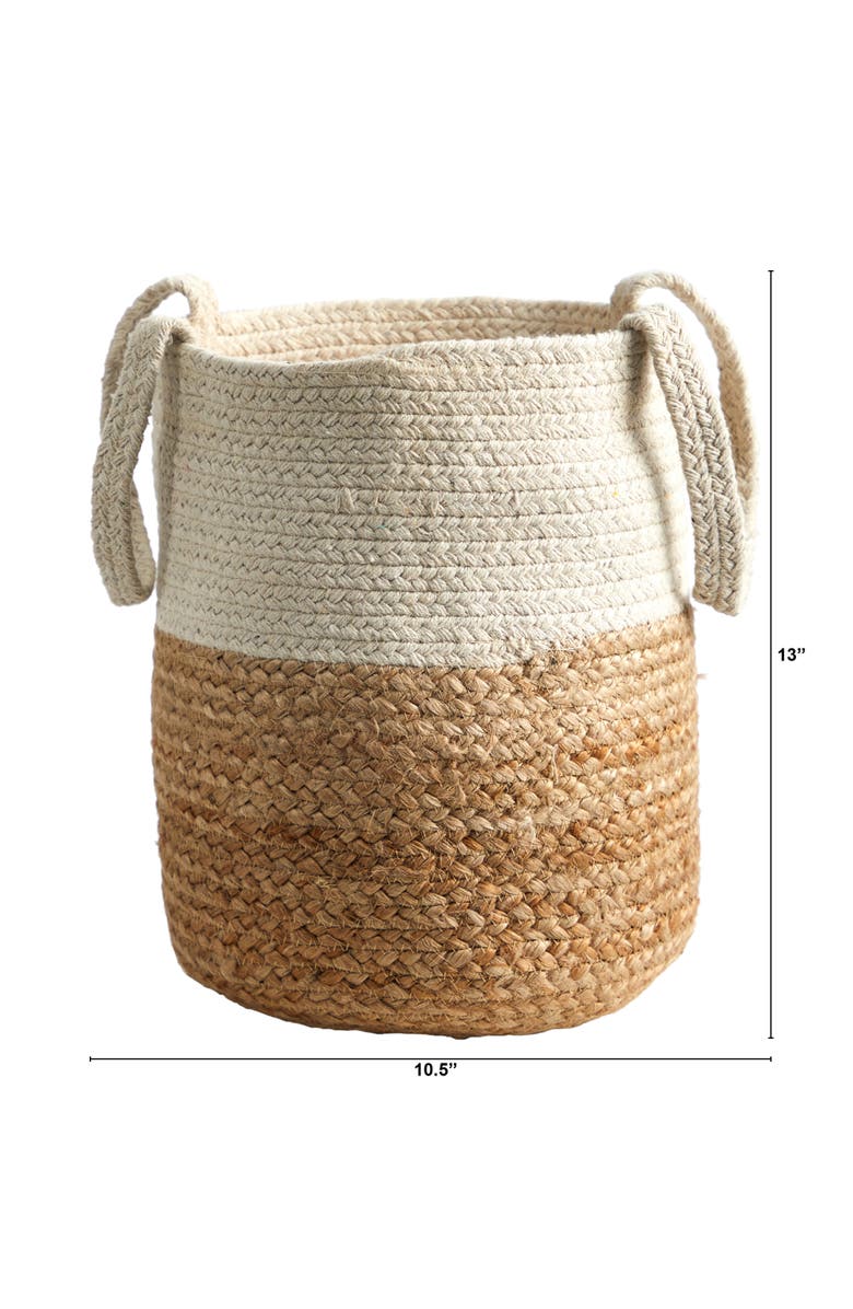 NEARLY NATURAL 12.5-in Handmade Natural Jute and Cotton Basket Planter, Alternate, color, Beige