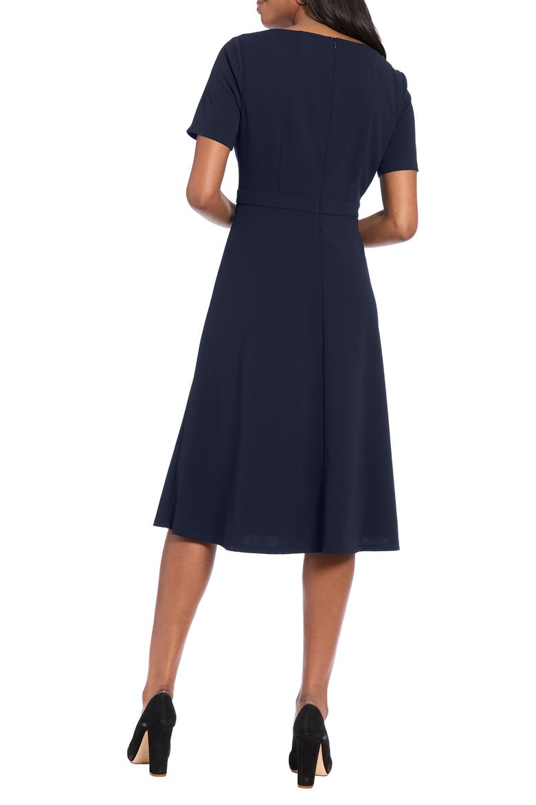 Hardware Detail Short Sleeve Fit & Flare Midi Dress, Alternate, color, NAVY BLAZER