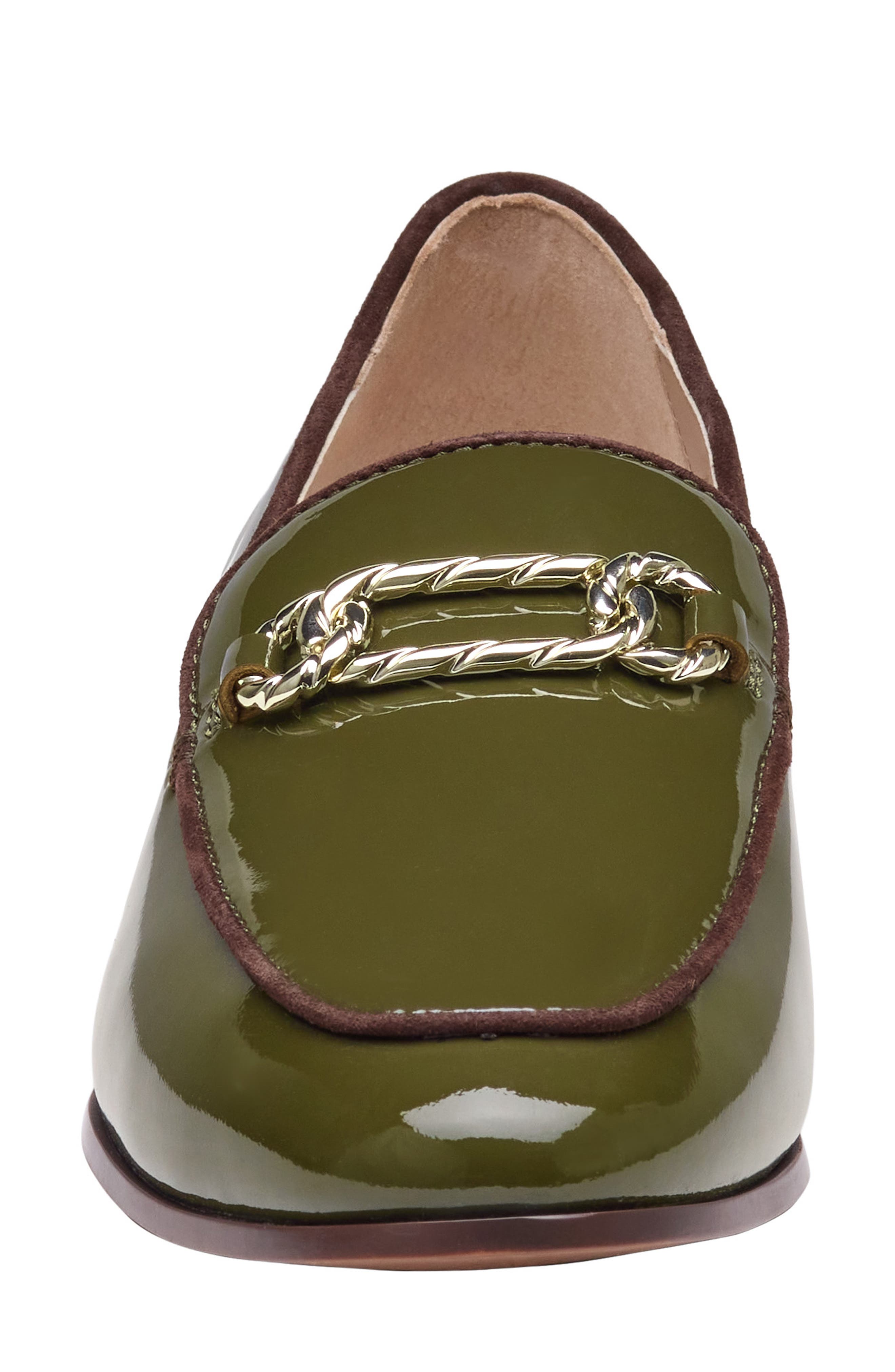 Ali Chain Leather Loafer, Alternate, color, OLIVE PATENT LEATHER