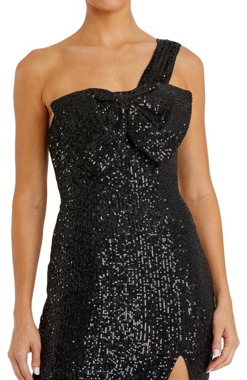 Mac Duggal Sequin Bow Asymmetric One-shoulder Cocktail Dress In Black