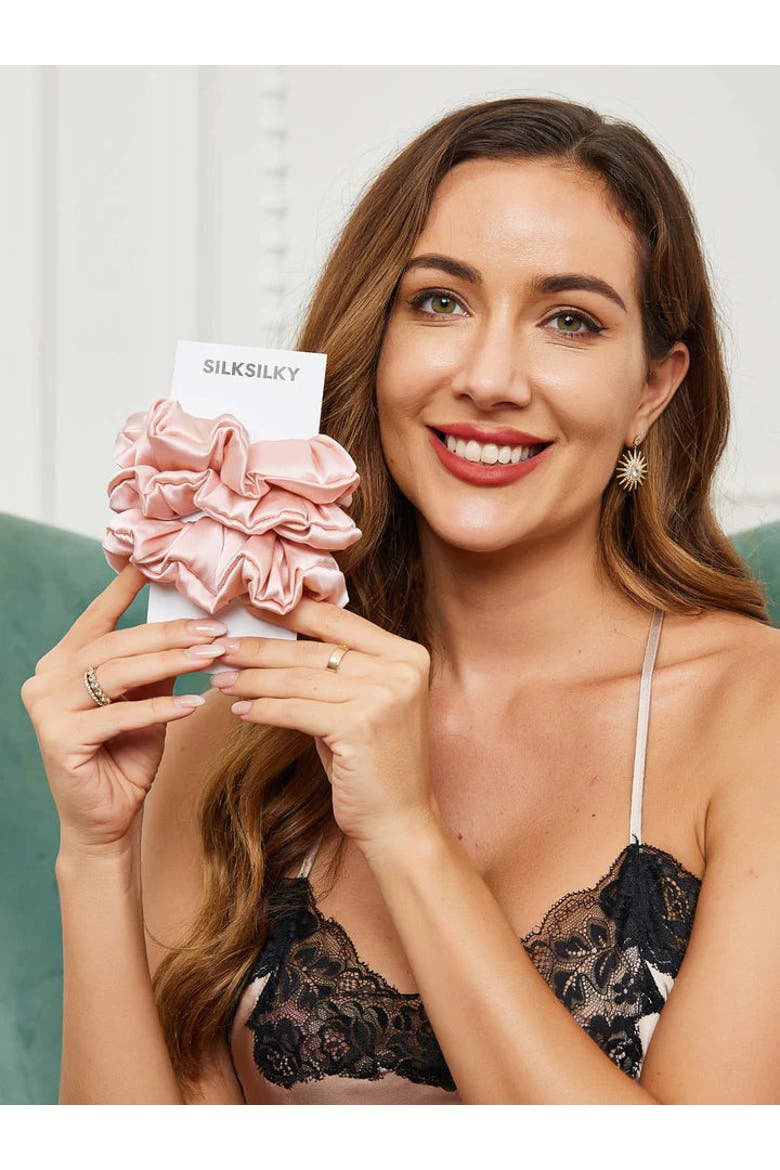 Pure Silk 3-Pack Large Scrunchies, Alternate, color, Pink