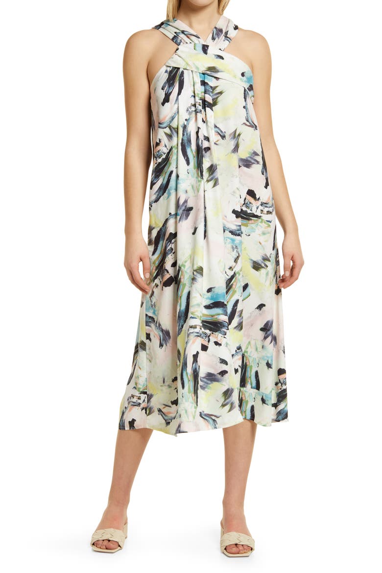 Halter Midi Dress, Main, color, IVORY MULTI VIVID STROKES