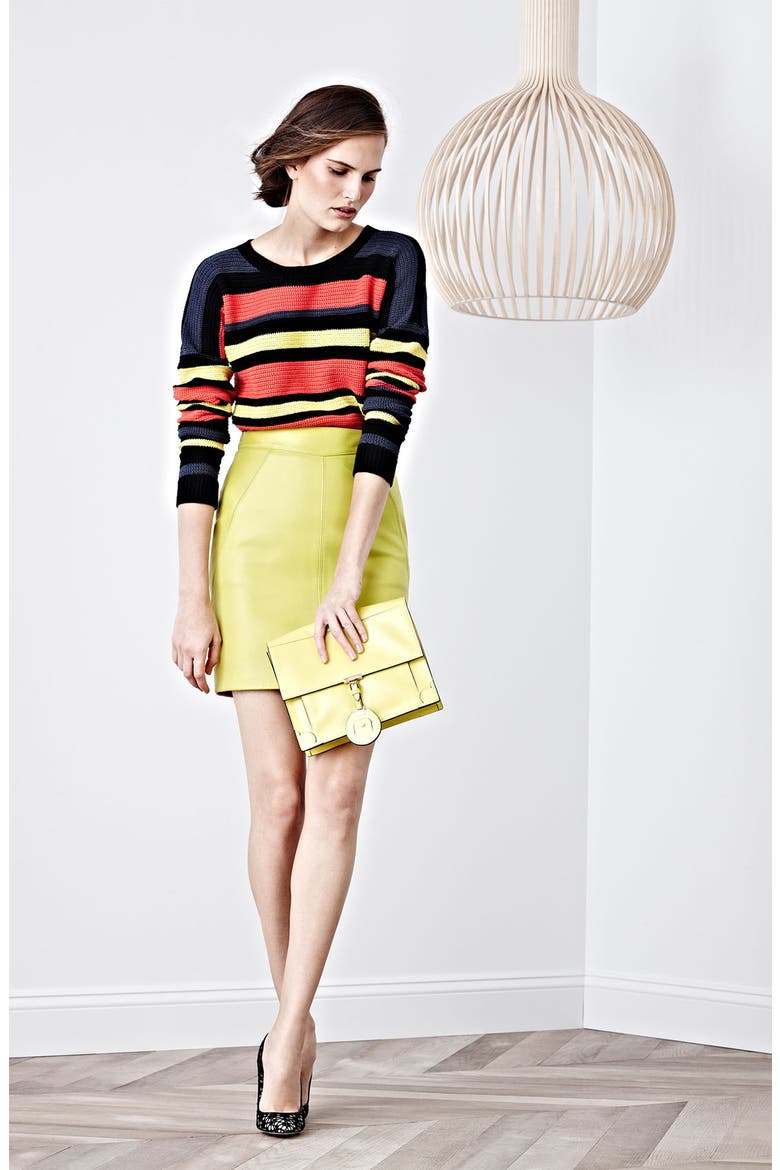 Nappa Leather Pencil Skirt, Alternate, color, LIME