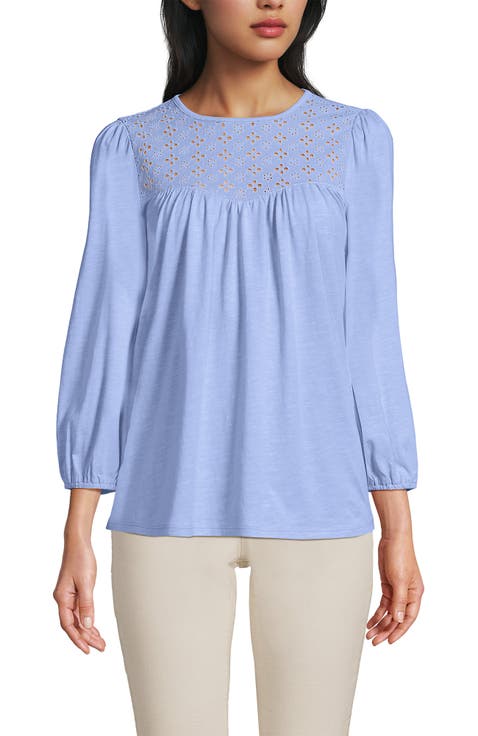 3/4 Sleeve Eyelet Mix Flowy Top