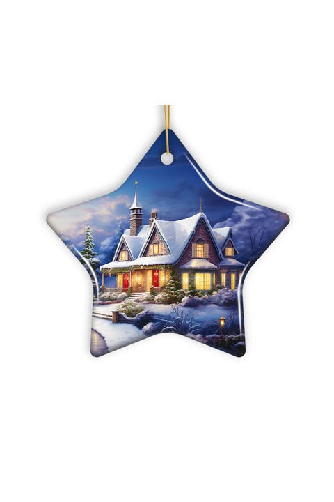 Snowy Victorian Cottage Glow Star Ceramic Ornament