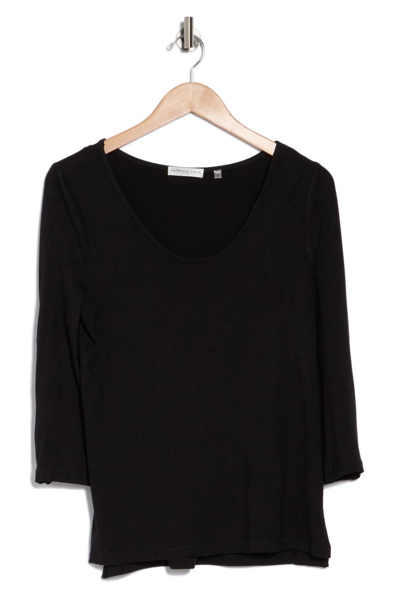 Three Quarter Sleeve Top, Alternate, color, BLACK