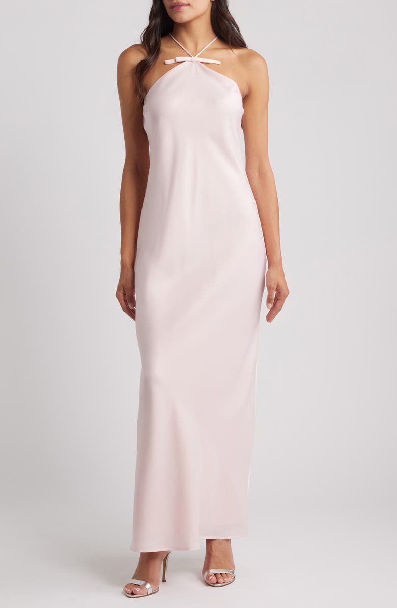 WAYF Araceli Halter Strap Satin Slipdress, Main, color, Pale Pink