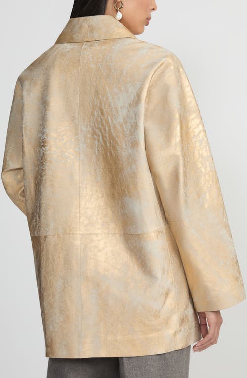 Lafayette 148 Gilded Lambskin Leather Oversized Swing Coat In Guilded Brass