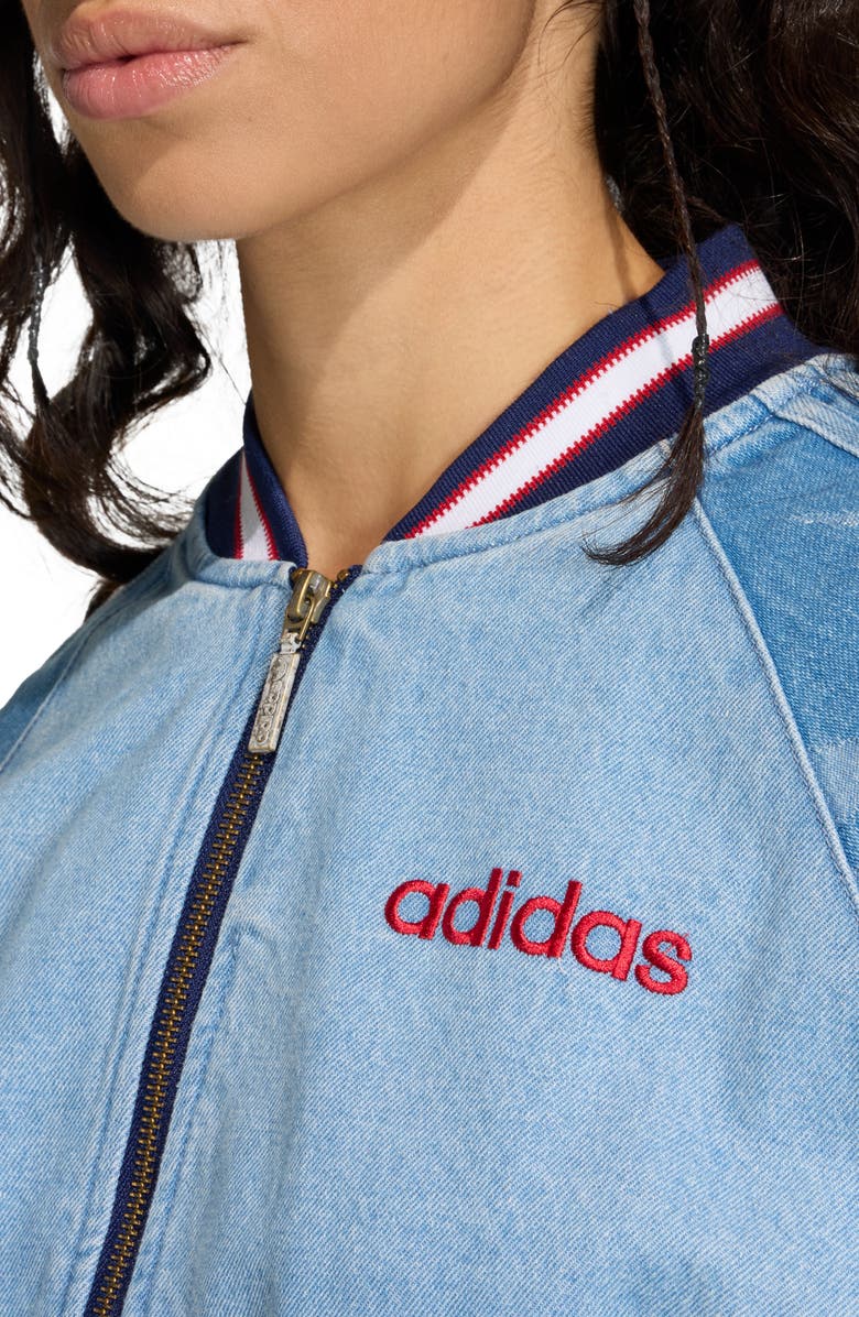 adidas Originals SST Denim Graphic Varsity Bomber Jacket, Alternate, color,
