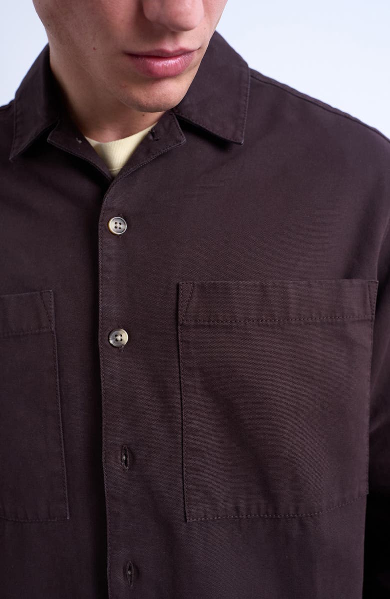 Topman Camp Collar Cotton Button-Up Overshir, Alternate, color, Brown