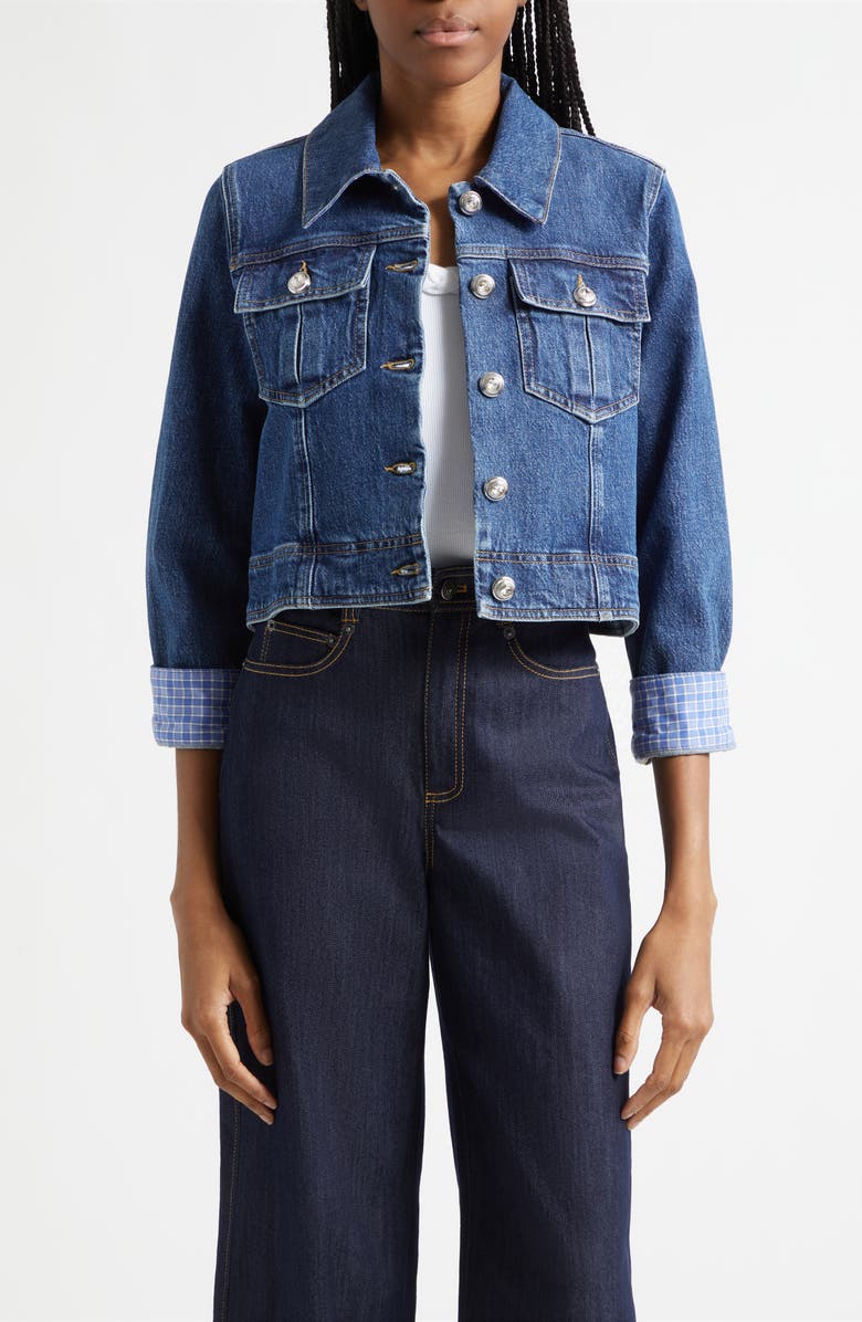 Cinq à Sept Lexie Crop Denim Jacket, Main, color, Bleu Crush/ Ultramarine Multi