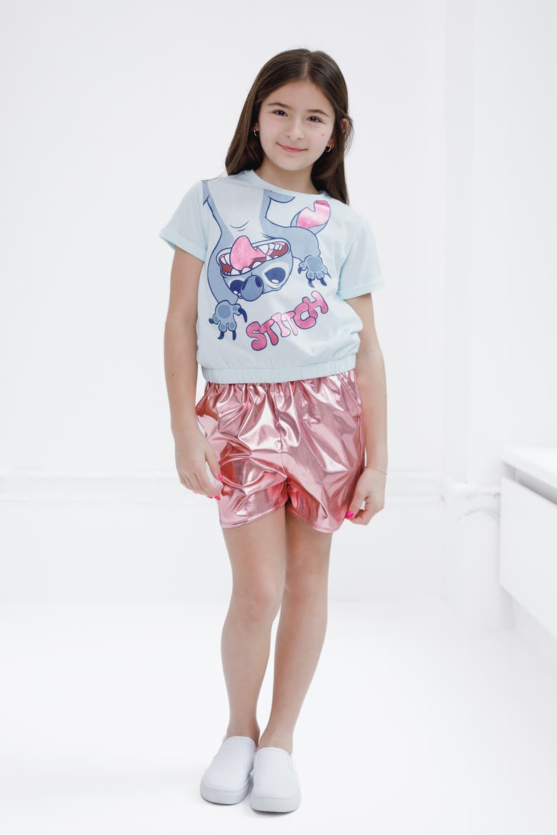 Lilo & Stitch T-Shirt and Iridescent Dolphin Shorts Set, Alternate, color, Blue Pink Stitch