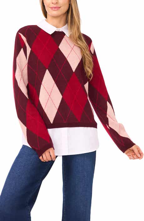 CeCe by Cynthia Steffe Pointelle Chevron Stripe Crewneck Sweater