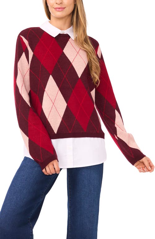Cece By Cynthia Steffe Pointelle Chevron Stripe Crewneck Sweater In Red