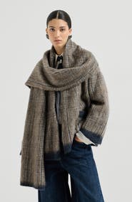 Brunello Cucinelli Mohair and wool Prince of Wales double knit outerwear jacket with scarf