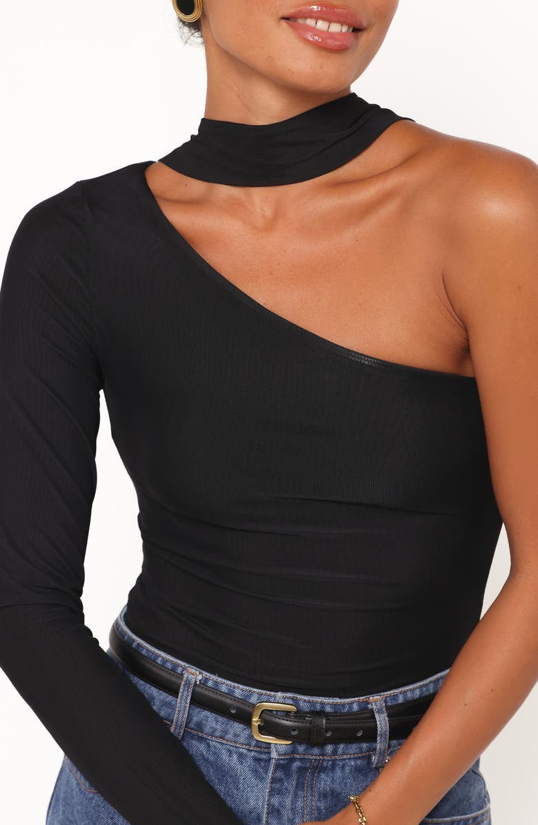 Petal & Pup Carlie Scarf Mesh One-Shoulder Top, Alternate, color, Black