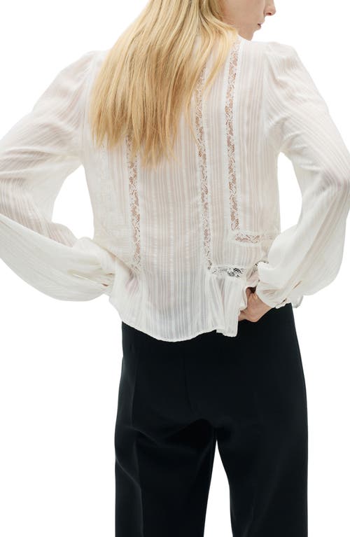 Mango Ruffle & Lace Shirt In Off White
