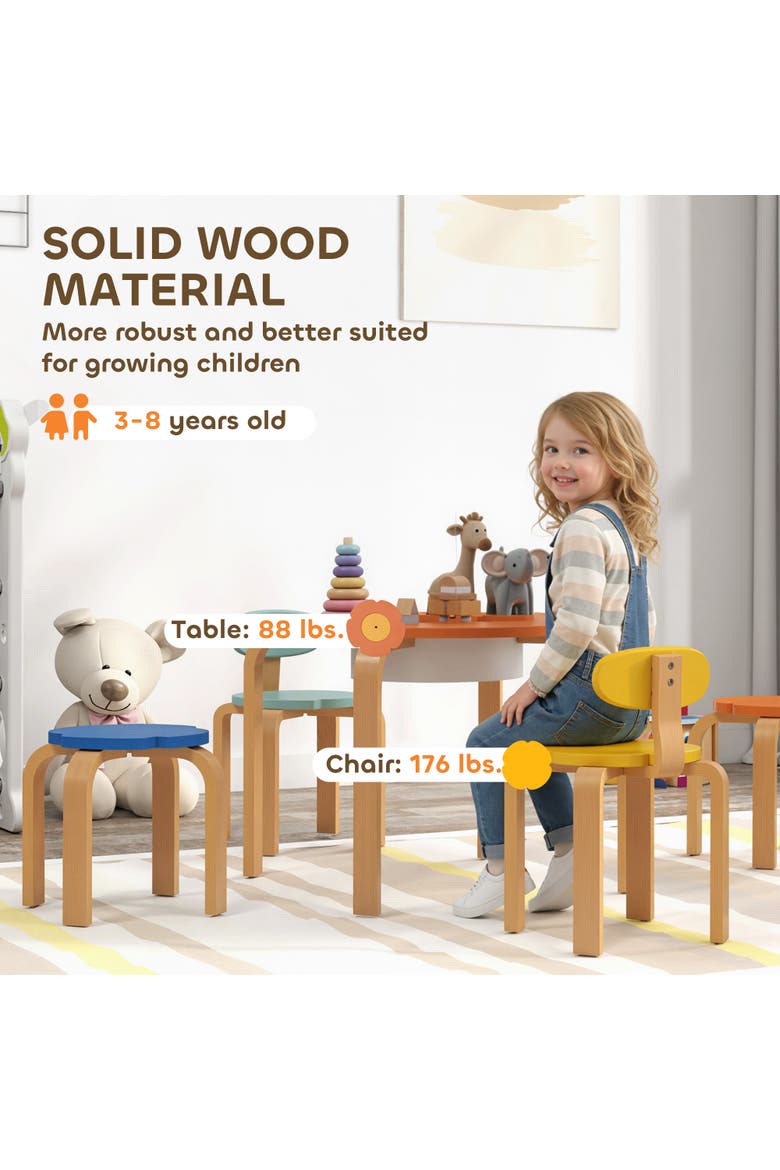 Piece Kids Table and Chairs Set Flower Shaped Toddler Table and Chair Set with Built in Storage for Drawing Reading Art Craft Activity, Alternate, color, multi-coloured