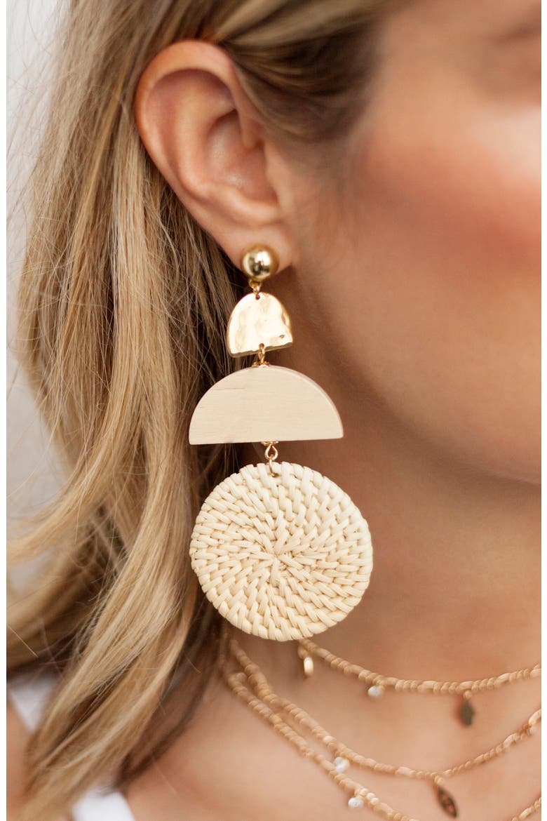 Raffia Drop Earrings, Alternate, color, LIGHT BROWN/ GOLD