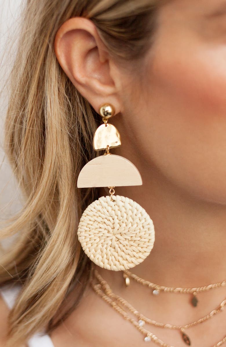 Ettika Raffia Drop Earrings, Alternate, color, Light Brown/ Gold
