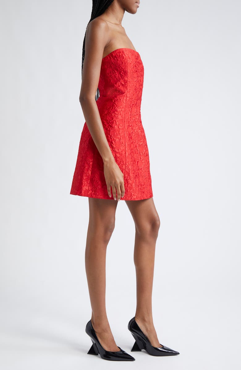 Alice + Olivia Velia Floral Brocade Strapless Minidress, Alternate, color, Perfect Ruby