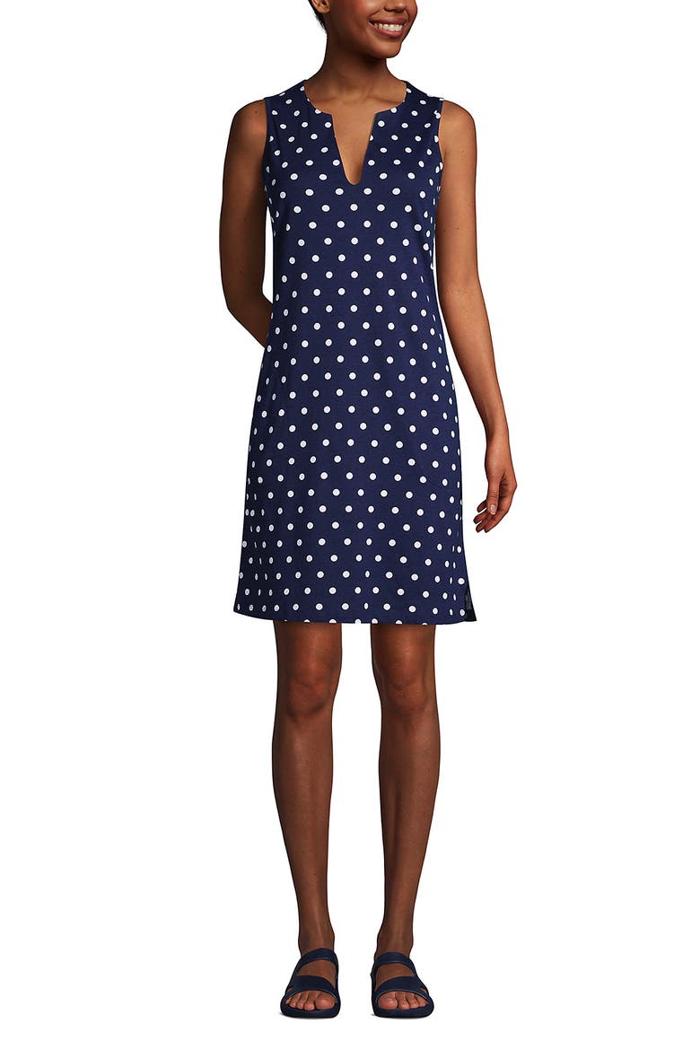 Long Cotton Jersey Sleeveless Swim Cover-up Dress Print, Main, color, Deep Sea Polka Dot