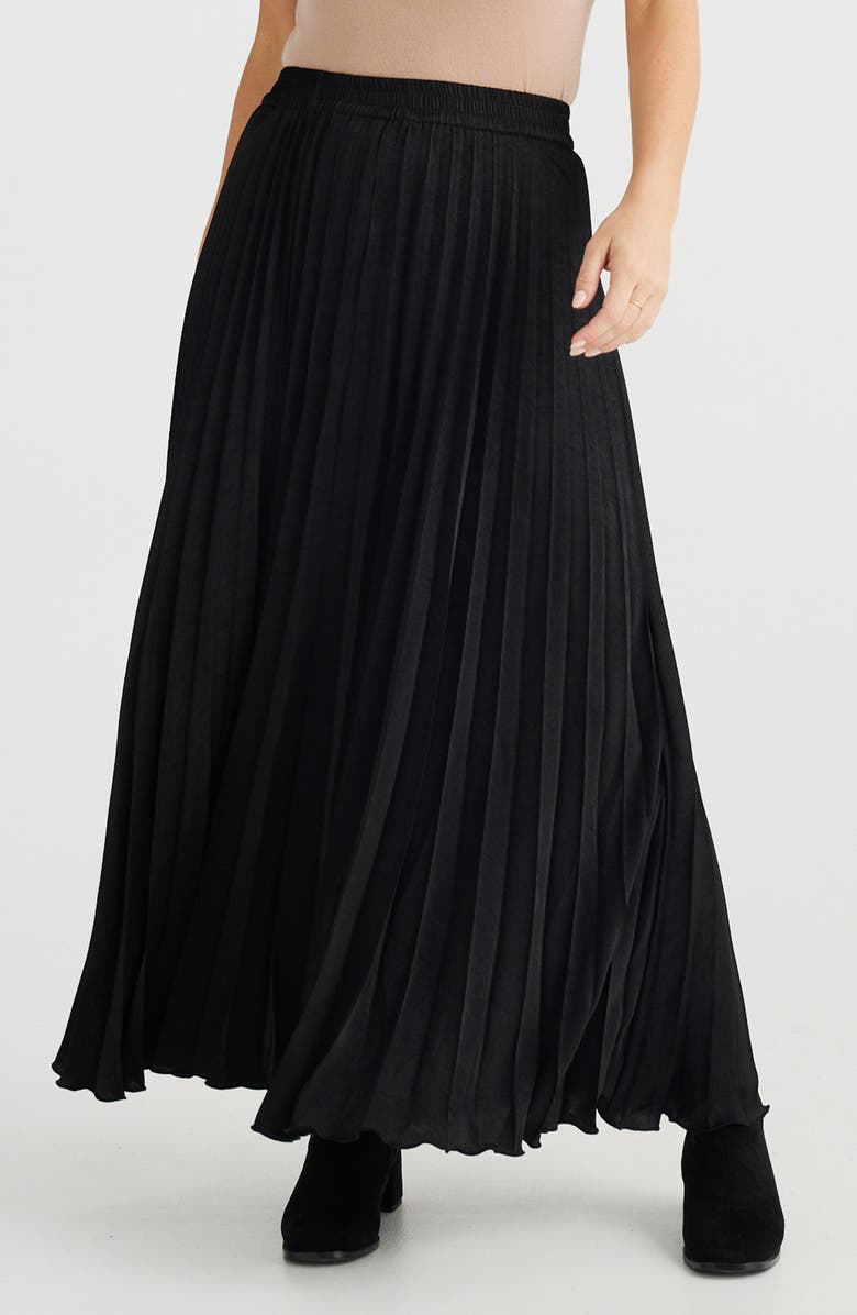 Brave+True Alias Pleated Maxi Skirt, Main, color, Black