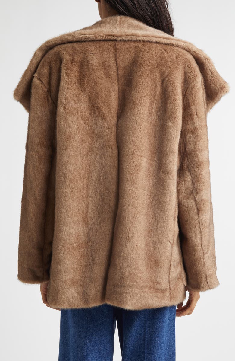 EENK Shawl Collar Faux Fur Jacket with Scarf Detail, Alternate, color, Beige Polyester