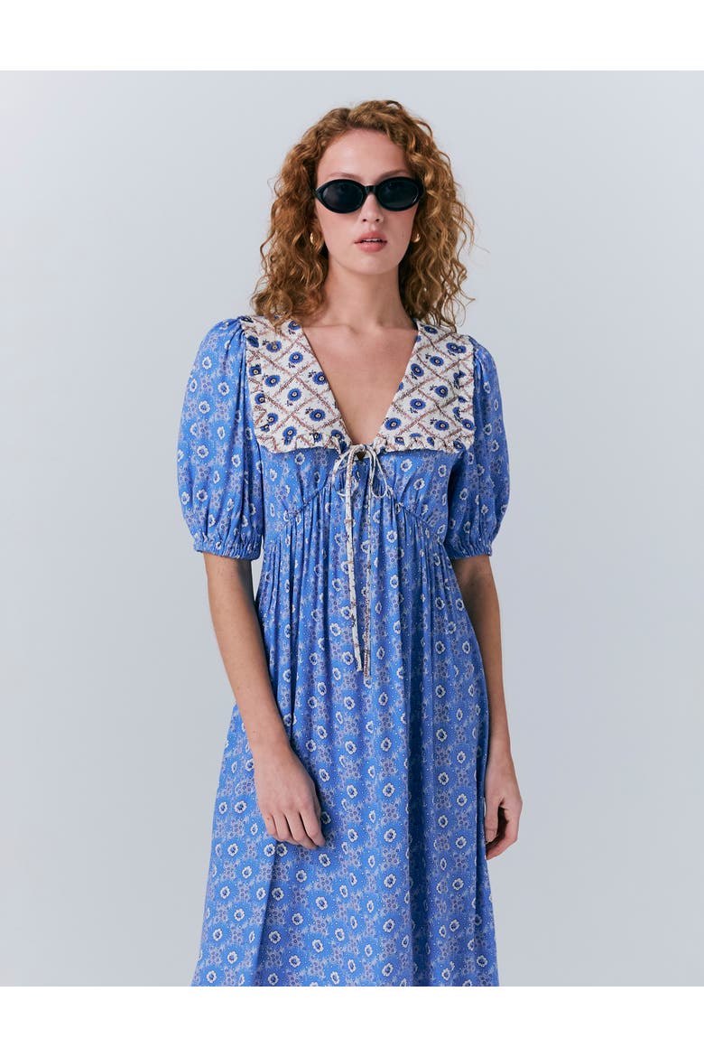 Nellie Crepe Collared Midi Smock Dress, Alternate, color, Blue Rose Spot