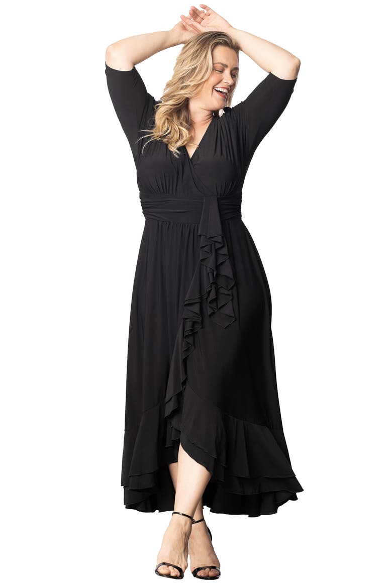 Veronica Ruffled High-Low Evening Gown, Alternate, color, ONYX