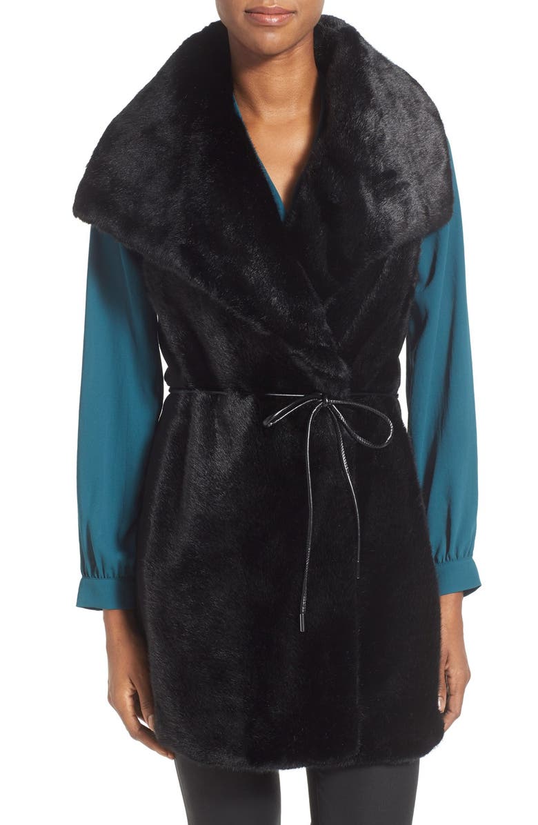 Vince Camuto Faux Fur Front Belted Vest, Main, color, 