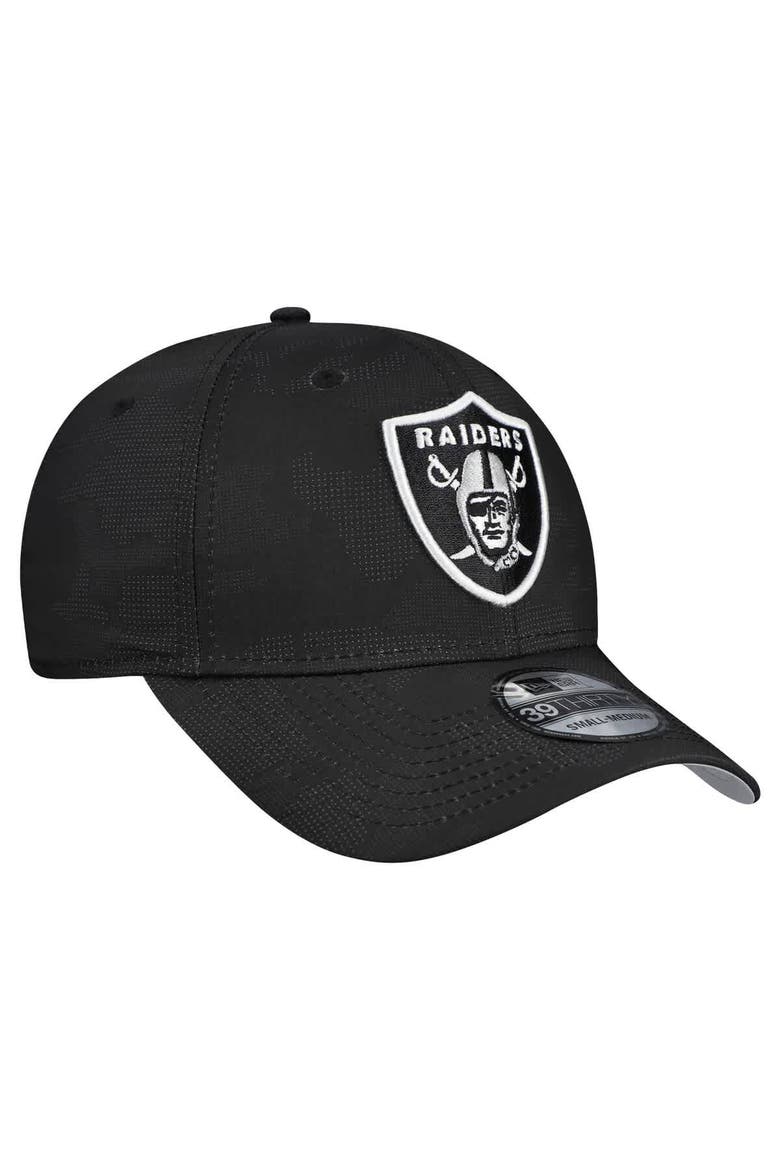 Men's New Era  Black Las Vegas Raiders Tonal Camo 39THIRTY Stretch Fit Hat, Alternate, color, Black