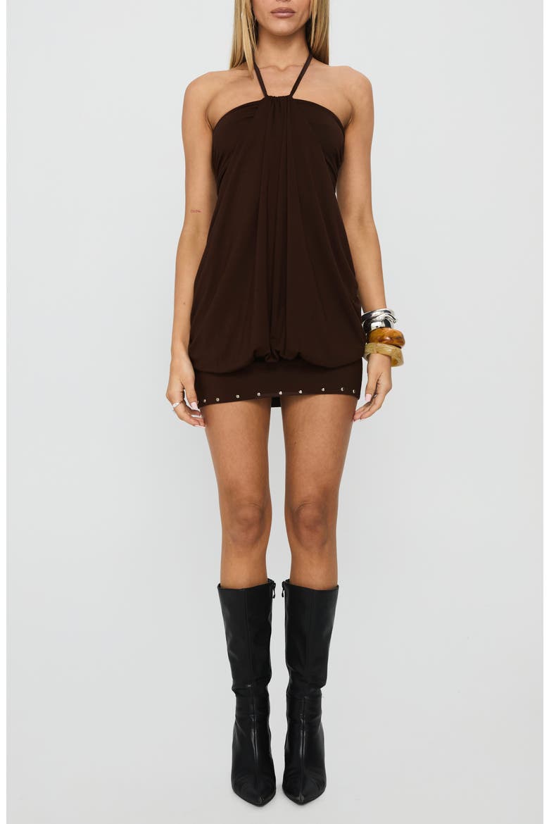 Jordonna Halter Minidress, Main, color, CHOCOLATE