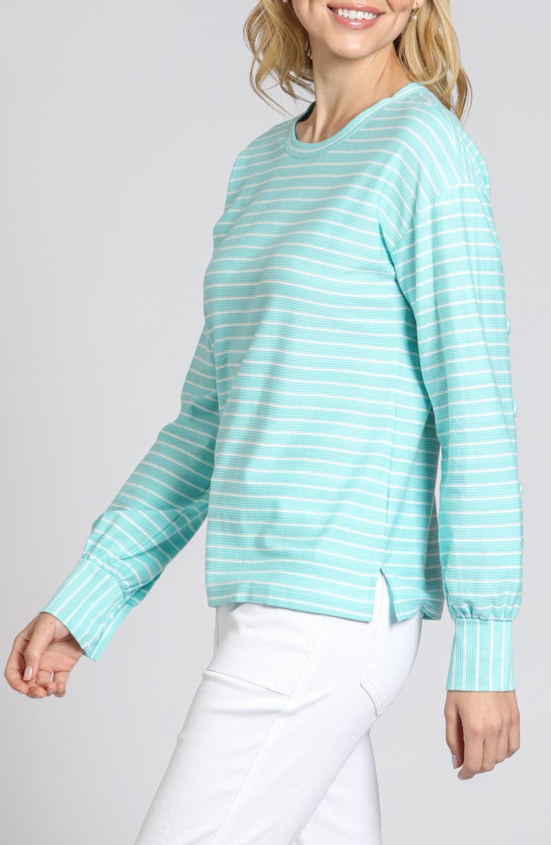 APNY Stripe Stretch Cotton Top, Alternate, color, Aqua Combo