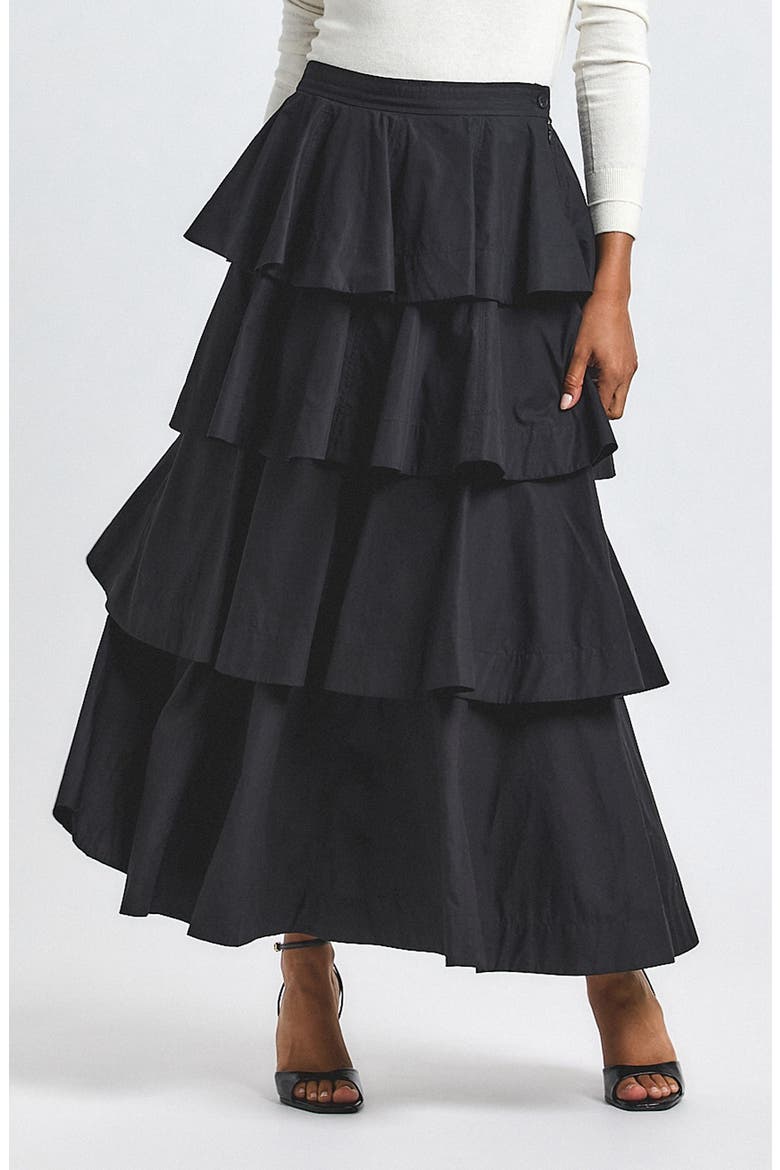 Perla Ruffle Tiered Maxi Skirt, Main, color, BLACK