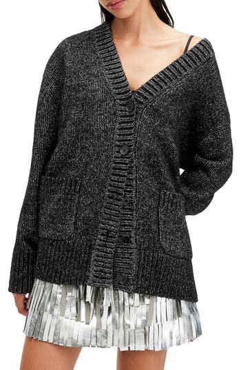 Allsaints Sabrina Metallic Relaxed Fit Cardigan In Black