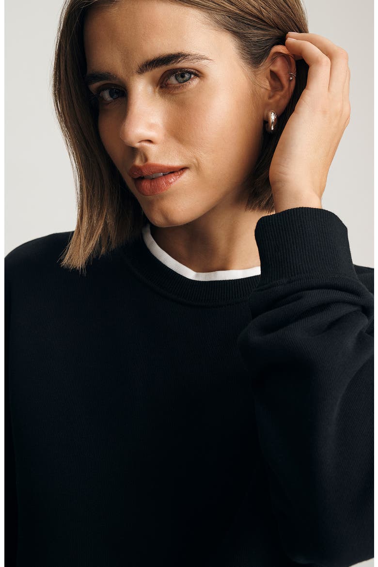 Contrast Trim Cotton Sweatshirt, Alternate, color, BLACK