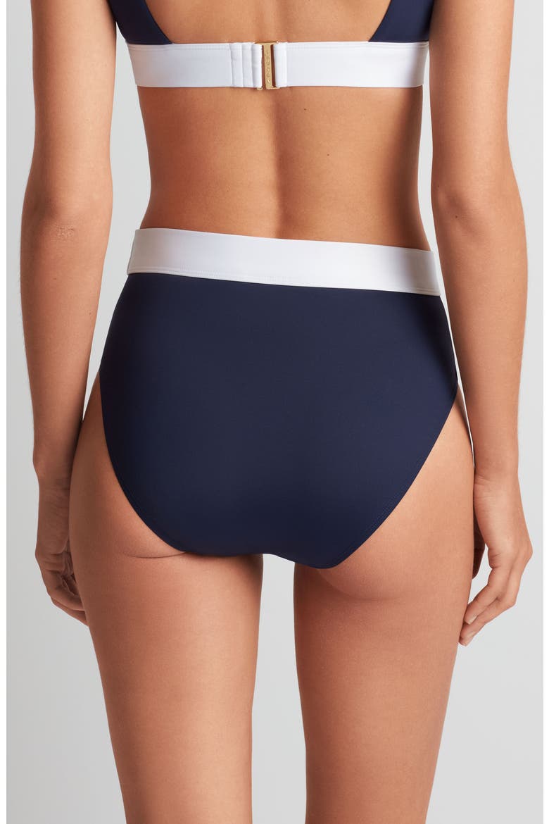 Banded High Waist Bikini Bottoms, Alternate, color, DARK NAVY