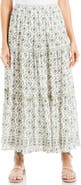 MAX STUDIO Floral Wreath Print Tiered Cotton Blend Maxi Skirt