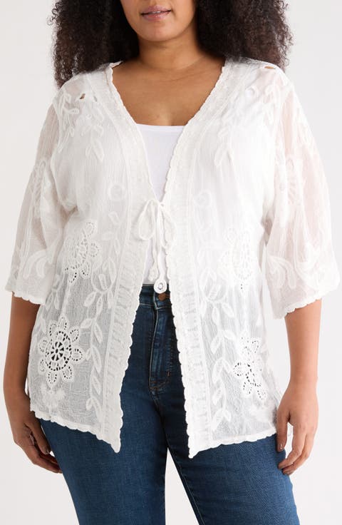 Floral Embroidered Tie Front Cardigan