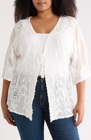 Forgotten Grace Floral Embroidered Tie Front Cardigan