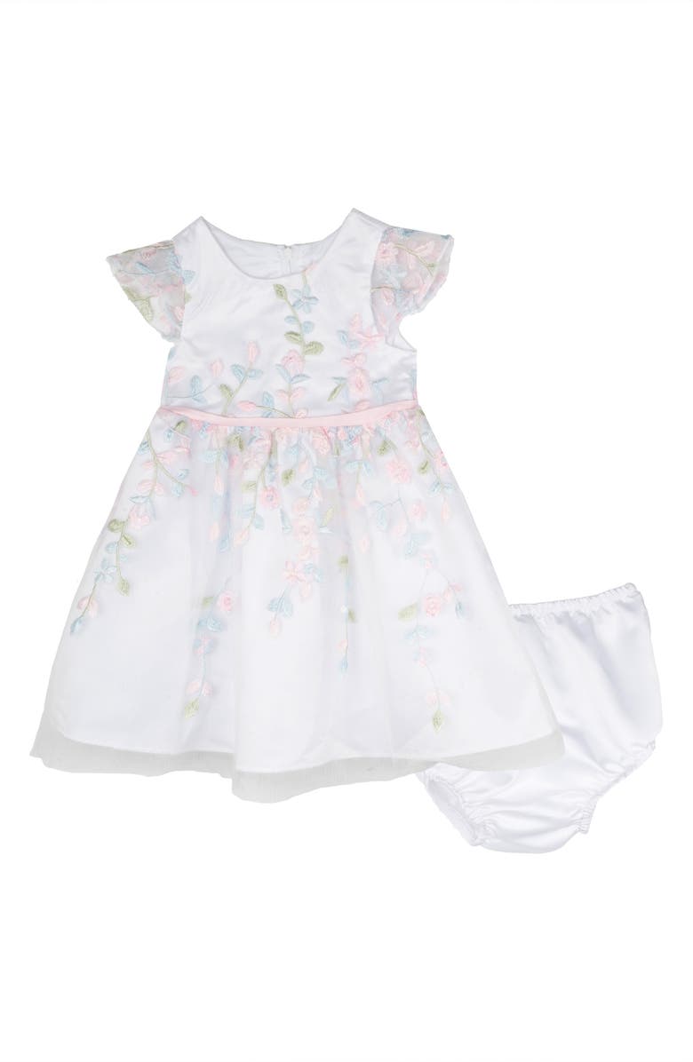 Rare Editions Floral Embroidered Dress, Main, color, Ivory