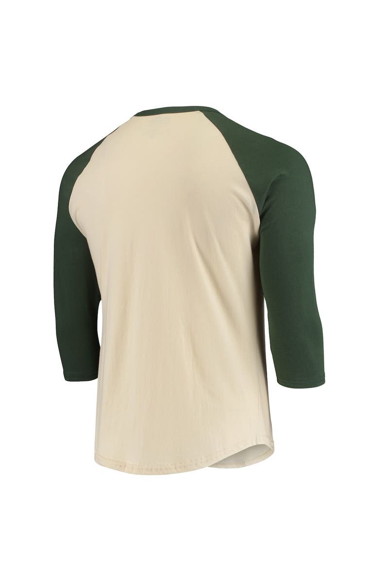 Majestic Threads Men's Majestic Threads Cream/Green Green Bay Packers Gridiron Classics Raglan 3/4-Sleeve T-Shirt, Alternate, color, 