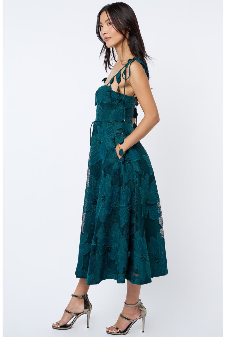 Emilia Bustier Lace Midi Cocktail Dress, Alternate, color, FOREST